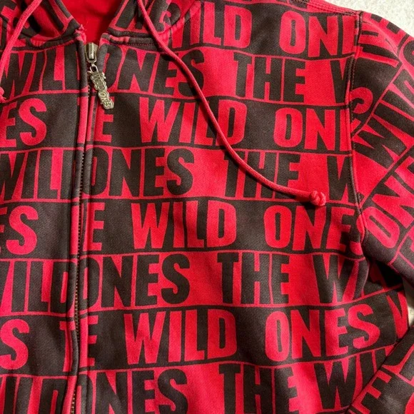 The Wild Ones Mens Red Black All Over Print Full Zip Hoodie Sweatshirt XL Y2K